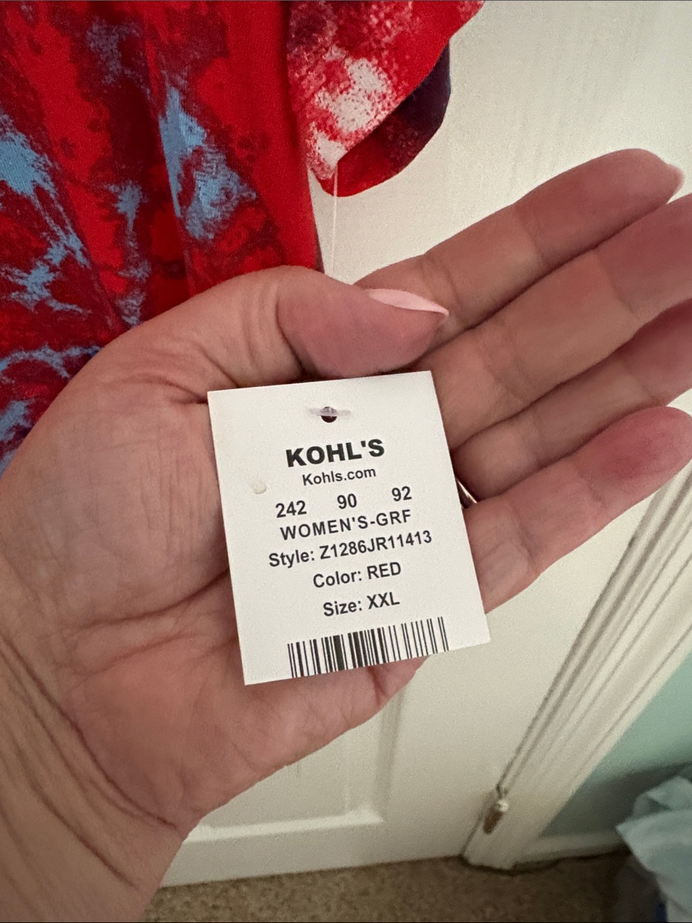 Hybrid & company Red and Blue Tie-Dye V-Neck Short Sleeve Top - Picture 3 of 5